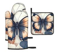 The Big Butterfly Is On A Blue And White Background Guantes de cocina coloridos resistentes al calor, almohadillas calientes, lindas cosas de panadero, regalos de cocina para amantes de la cocina