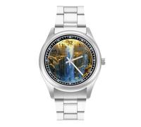 The Big Moon - Reloj casual para hombre con correa de acero inoxidable, aleación de cuarzo, reloj de pulsera