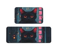 The Black Cat Has Red Eyes - Juego de 2 tapetes de cocina acolchados cómodos para decoración del hogar, tapetes de cocina para el suelo, antideslizantes, lavables, para lavandería, 43 x 119 cm + 43 x