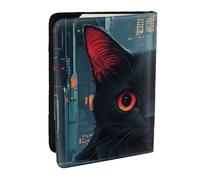 The Black Cat Has Red Eyes Printed Passport Holder, Travel PU Leather Passport Cover Case Organizador para hombres y mujeres, 6.5 pulgadas