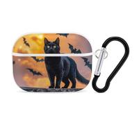 The Black Cat Is Pacing on The Roof AirPods Pro Case Cover with Keychain Ring PC Hard Shell Protective Case for AirPods Pro 2nd for Women Men Generation Easy Open Full Drop Protection Cover White