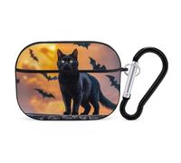 The Black Cat Is Pacing on The Roof AirPods Pro Case Cover with Keychain Ring PC Hard Shell Protective Case for AirPods Pro 2nd for Women Men Generation Easy Open Full Drop Protection Cover Black-Styl