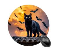 The Black Cat is Pacing on the Roof - Alfombrilla de mouse redonda de deslizamiento suave para juegos, extra densidad, portátil, cómoda, para computadora, hogar, oficina, 7.8 x 7.8 pulgadas