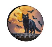 The Black Cat is Pacing on the Roof Tire Covers Waterproof Anti UV Tire Cover 66.0 cm Single Axle Wheel Covers for RV Truck SUV Trailer Universal for All Seasons
