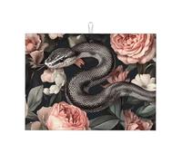 The Black Snake is in The Big Flower - Tapete grande de microfibra para escurrir platos, reutilizable, lavable, para accesorios de cocina, 18 x 24 pulgadas