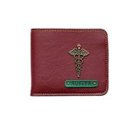 The Bling Stores Cartera personalizada de cuero genuino para hombres con nombre y encanto, Granate Oscuro, Moderno