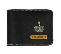 The Bling Stores Cartera personalizada de cuero genuino para hombres con nombre y encanto, HB-WL-0070 Negro, Free, Moderno