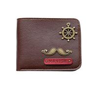 The Bling Stores Cartera personalizada de cuero genuino para hombres con nombre y encanto, Marrón, Moderno