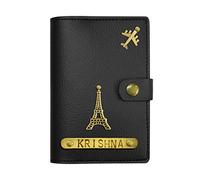 The Bling Stores Funda para pasaporte unisex de piel auténtica personalizada para adultos, nombre hecho a mano (con 2 abalorios, negro), negro, Moderno