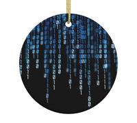 The Blue Binary Print - Adorno de cerámica para árbol de Navidad para el hogar, tienda, oficina, vacaciones, decoración colgante