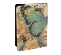 The Blue Butterfly Covered The Little Girl Face Printed Passport Holder, Travel PU Leather Passport Cover Case Organizer for Men Women 6.5 Inch