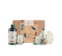 The Body Shop Set de regalo de karité, set de cuidado corporal para piel seca, crema de ducha, mantequilla corporal, bálsamo de manos, jabón y flor de ramio, cosméticos naturales veganos