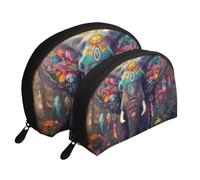 The Bohemian Elephant Datura - Bolsas de maquillaje con estampado de 2 piezas portátil de concha de viaje, White, Talla única