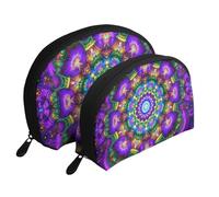 The Bohemian Mandala - Bolsas de maquillaje con estampado de mandala, 2 piezas, portátil, bolsa de aseo de viaje, White, Talla única