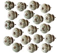 The Boho Street 20 tiradores de puerta de cerámica de alta calidad, varios 20 pomos de cerámica en verde, diseños mixtos, pomos para puertas de armario, tiradores de cajones de acero inoxidable en M3,