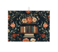 The Book is Among The Flowers - Tapete grande de microfibra para escurrir platos, reutilizable, lavable, para accesorios de cocina, 18 x 24 pulgadas