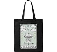 The Boss Lady - Bolsa de mano de algodón ecológico natural, diseño de cartas de tarot, color negro, Black, Talla única