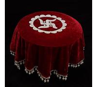 The Bride Made Funda redonda de terciopelo Thaalposh Thaal con moti para Diwali, Navratri, karwa chauth Shagun Wedding Pooja Karvachothand varios rituales Puja de 22 pulgadas, color granate