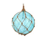 The Bridge Collection Adorno de Bola de Cristal Azul Estilo boya - Bola de Cristal en boya de Cuerda Adorno para decoración navideña - Flotador de Pesca de Cuerda de macramé Adorno de Navidad