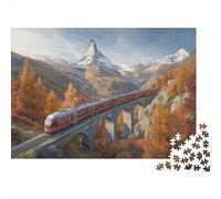 The Bright Red Tren Passes Through The Stone Viaduct 38x26cm/1000pcs Rompecabezas para Adultos - Juguete De Bricolaje