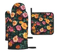 The Bright Spring In The Flower Garden - Guantes de horno y soportes para ollas, guantes de cocina de cocina, juego de 3 guantes de horno para cocinar a la parrilla