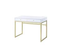 The Brilliant Tabletop On Trendy Sled Base Gives The Desk A Gorgeous Modern Look Built-in USB Port Writing Desk White Brass Finish Home Desk Study Desk with Storage
