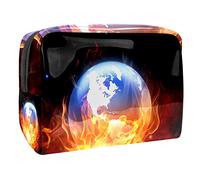 The Burning Earth Fire - Bolsa de cosméticos para mujer, bolsa de aseo de viaje, bolsa grande de PVC para maquillaje, práctica bolsa organizadora con cremallera, multicolor, 18.5x7.5x13cm/7.3x3x5.1in,