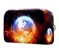 The Burning Earth Fire - Bolsa de cosméticos para mujer, neceser de viaje, bolsa organizadora de maquillaje grande con cremallera, multicolor, 18.5x7.5x13cm/7.3x3x5.1in, Neceser