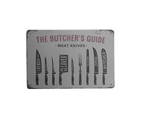The Butcher's Guide - Letrero de metal para el hogar, bar, dormitorio, pub, restaurantes, cafetería, club, decoración de pared, 12 x 8 pulgadas