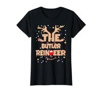 The Butler Rindeer Funny Christmas Butler Pajama Group Camiseta gráfica económica, Mujer, Negro, XL