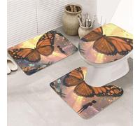 The Butterfly To The Little Girl - Juego de 3 alfombras de baño de espuma viscoelástica suave y absorbente y alfombra de inodoro en forma de U, decoración del hogar, secado rápido