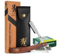 The Cambridge Cutthroat® - Navaja afeitar para hombre - Calidad barbero profesional - Incluye 10 cuchillas Derby y estuche - Accesorios para un aseo - Missanda de Madera Dura & Acero Inoxidable