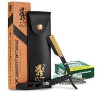 The Cambridge Cutthroat® - Navaja afeitar para hombre - Calidad barbero profesional - Incluye 10 cuchillas Derby y estuche - Accesorios para un aseo - Negro y Dorado & Acero Inoxidable