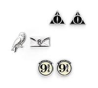 THE CARAT SHOP, Set Regado 3 Pendientes Plataforma 9 3/4, Hadwing & Carta y Reliquias de la Muerte de Harry Potter