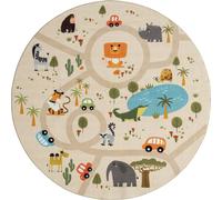 The carpet Alfombra infantil animal color coche, beige, 160 cm, redondo
