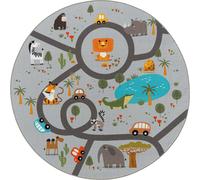 The carpet Alfombra infantil animal color coche, gris, 160 cm, redondo