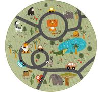 The carpet Alfombra infantil animal color coche, verde, 200 cm, redondo
