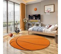 the carpet Beat Kids Alfombra infantil suave y mullida, alfombra de juego, pelo esponjoso y suave, fácil de cuidar, resistente al color, motivo de baloncesto, naranja, 160 cm redonda