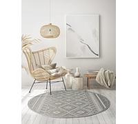 the carpet Calgary - Alfombra Robusta para Exteriores, Tejido Plano, diseño Moderno, Ideal para Cocina y Comedor, Aspecto Vintage, Estilo Boho, también para Exteriores, Gris, 120 cm Redondo