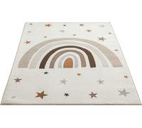 the carpet Dreamy Kids - Alfombra Infantil Moderna, Pelo Suave, fácil de cuidar, no destiñe, Estampado Arco Iris, Crema, 120 x 170 cm