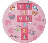 the carpet Happy Life - Alfombra Infantil, Alfombra de Juego, Lavable, Alfombra de números, Números-Rosa, 160 cm Redondo