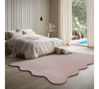 the carpet Lina Shape Scallop Alfombra, Piel sintética, Alfombra mullida, Base Antideslizante, Lavable, súper Suave, Rosa, 140 x 200 cm