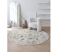 the carpet Mila - Alfombra Moderna de Pelo Corto, Sala de Estar, Dormitorio, Brillo Elegante, Fibra Brillante, Efecto Alto-bajo, Creme, 200 cm Redondo
