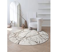the carpet Mila - Alfombra Moderna de Pelo Corto, Sala de Estar, Dormitorio, Brillo Elegante, Fibra Brillante, Efecto Alto-bajo, Efecto relámpago, Creme, 200 cm Redondo