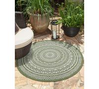 the carpet Mistra - Alfombra Robusta, Moderna, Duradera y fácil de cuidar, Interior y Exterior, salón, Ideal para Cocina, Pasillo e Invernadero, Tejido Plano, Verde, 120 cm Redondo