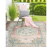 the carpet Palma - Versátil, Interior y Exterior, diseño Moderno, Sala de Estar, Resistente a la Intemperie y a los Rayos UV, Duradera, fácil de Limpiar, balcón, Invernadero, Rosa, 160 x 230 cm