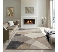 the carpet Pearl - Alfombra Moderna de Pelo Corto denso para salón Dormitorio, Corte de Contorno, patrón geométrico, patrón Ondulado, Beige, 120 x 160 cm