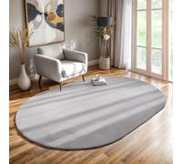 the carpet Relax - Alfombra Moderna y mullida de Pelo Corto, para salón, Parte Inferior Antideslizante, Lavable hasta 30 Grados, Muy Suave, Gris, 140 x 200 cm Oval