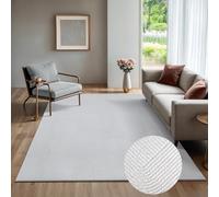 the carpet Rio - Alfombra Moderna y Suave para Sala de Estar y Dormitorio con Respaldo Antideslizante y diseño 3D, Superficie mullida, fácil de cuidar y Resistente, Blanco, 120 x 160 cm