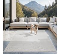 the carpet Santo Plus - Alfombra de para exteriores, adecuada para salón, dormitorio y terraza, resistente a la intemperie, duradera y fácil de limpiar, crema, 160 x 220 cm